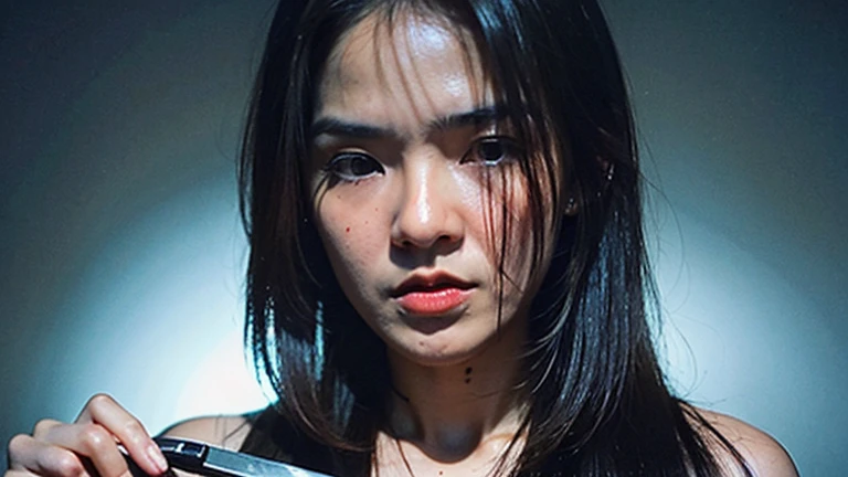  Out of focus Horror Damaged Static fuzzy vintage old Polaroid asian Female rockstar bloody horror demonic