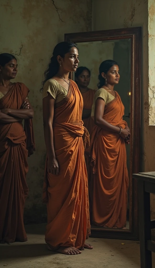 The Indian woman's prisoners, wearing white sharee as Specific clothing for female prisoners, in side the jail. They are doing murga pose with holding ear in jail every day. And shaved theirs head every day.