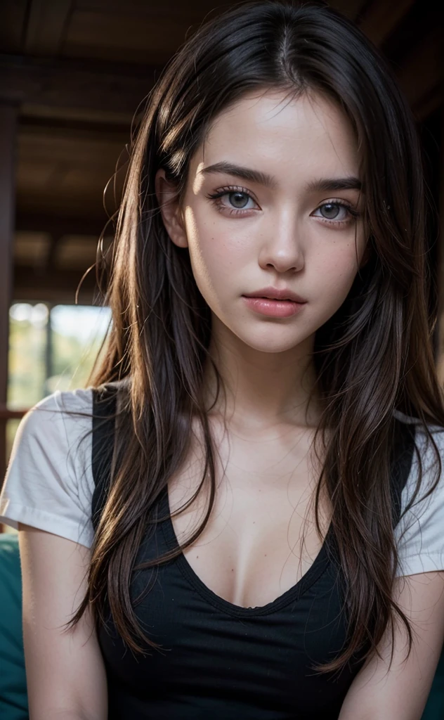 (Margaret Qualley)), (highest quality, High resolution, masterpiece :1.3), Beautiful woman, slender body shape, dark brown hair, sleeveless T-shirt, Highly detailed face and skin texture, big beautiful eyes, double eyelid, liberty statue, Wishing for something, masterpiece, best quality, photorealistic, Citizen of Guinea-Bissau, very cute super model, perfect anatomy, skinny, cleavage, transparent yellow top
