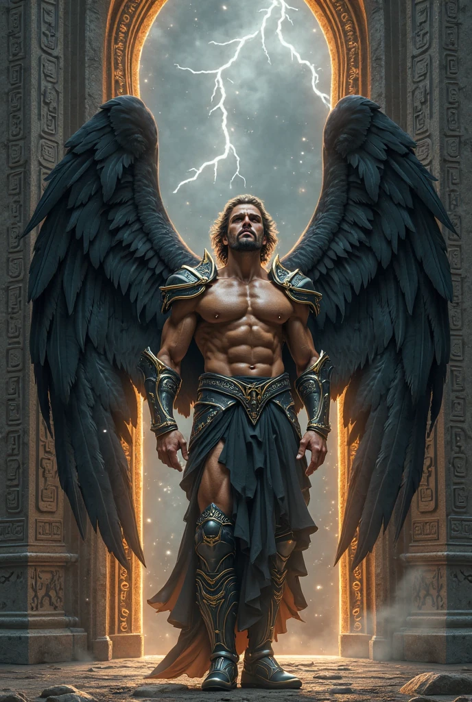 dark, (ashenhard style:1.1),, a male angel, with beams of light enveloping his body, his feathery wings are spread out, a golden halo over his head, muscular, beard, masculine, masterpiece, best quality, intricate detail, absurdres, high detail RAW color Photo, highly detailed, harsh lighting, cinematic lighting, detailed eyes, distinct pupils, contrast, textured skin, cold skin pores, hard light, gigapixel, feet visible, flawless face, 8k resolution, beautiful, cinematic, elegant, hyperrealistic, octane render, unreal, high definition, 8k resolution, highly detailed, 8k uhd, professional lighting, photon mapping, radiosity, physically-based rendering, perfect face, detailed face and body, award-winning photography, detailed face, backlight, ultrarealistic, ray tracing, intense gaze, cinematic lighting