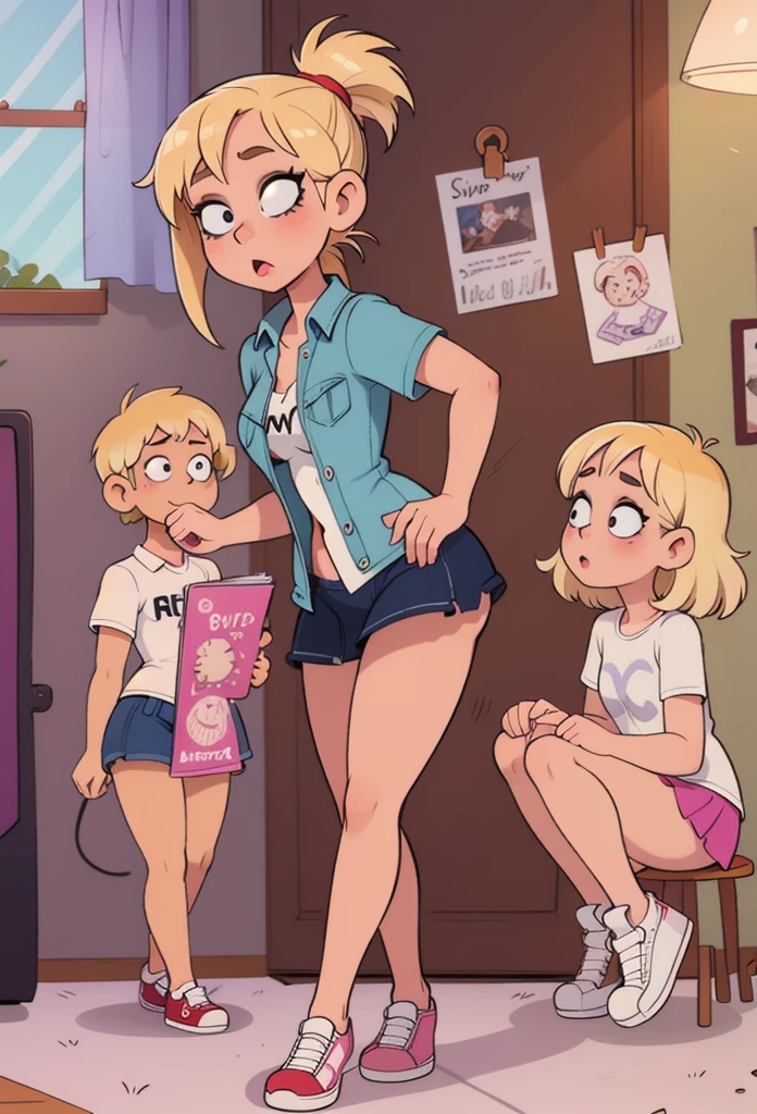 1girl, sexy 11yearold blonde slut is wearing a micro bikini and is standing next to a creepy old man who is taking photos of her ass with his phone. 1 old man in frame. old man fucking girl's ass.