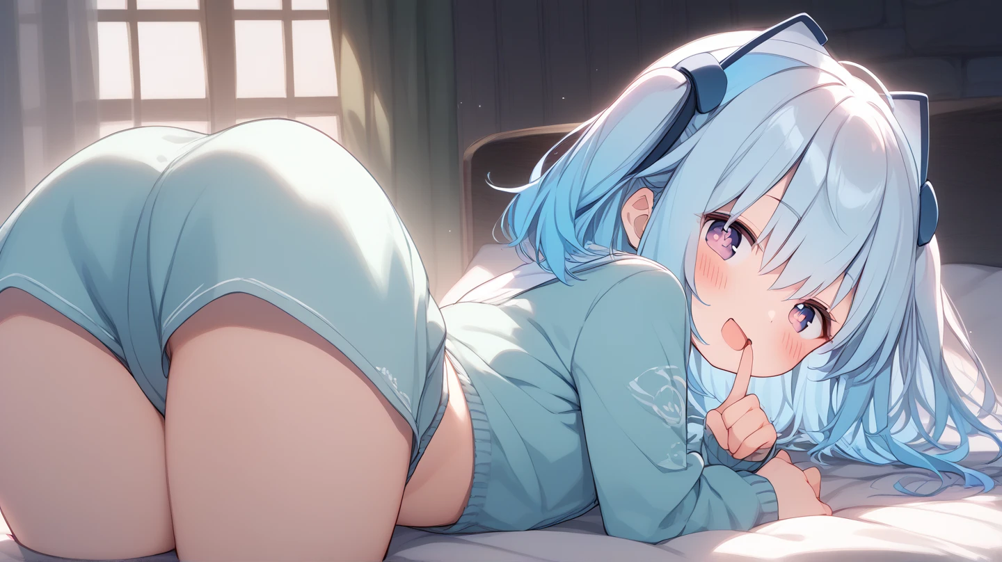 (1 boy and 1girl are having sex,doggy style) and men、2 people、One-sided ponytail,Silver Hair,There is a mole under the left eye,alone,Big Breasts,,Inside the room,Please put your hands on your buttocks,detailed ,Your body is wet,Sweat,,Desire for dissatisfaction, White Stockings、Close up shot from below
