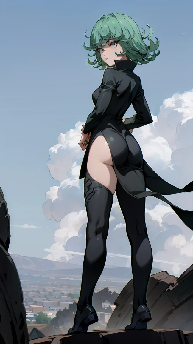 ((((((1boy)))))), fluffy gray hair, ((big sharp cat ears)), cat tail, slim figure, ((pale skin)), sky blue eyes, joyful, big thighs, nice butt, fangs, slim waist, lean figure, skin pale, youthful appearance, (((bulge))), black booty gym shorts, black thigh socks, black coat, twink