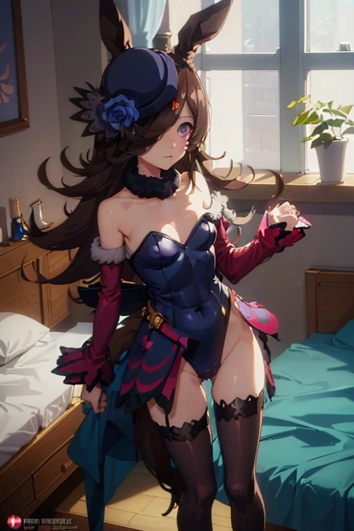 masterpiece, anime screencap, 1 girl, solo, police cosplay, evil smile, teeth, brown hair, long hair, green eyes, (((police shirt))), cleavage, bare shoulders,  thighhighs, ((black leather boots)), elbow gloves, ((black cap)), black wings, dominatrix, indoors, cowboy shot, full body,  <lora:Nyx:0.7>