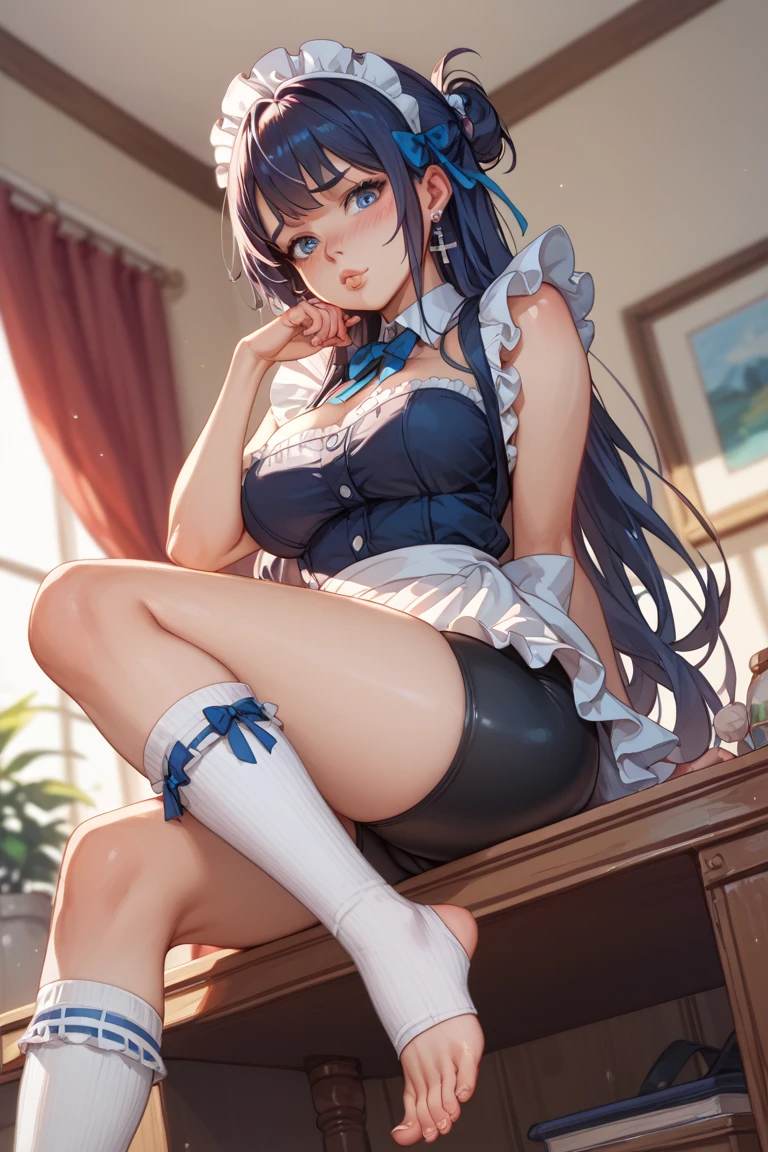 (((masterpiece))), ((best quality)), extremely detailed, smile, bowtie, kawaii face, beautiful eyes,  large breasts,  thick_thighs, knee high socks, naked, nude, 2girl, rabbit ears, ponytail, Bunny girl, fishnet pantyhose, 