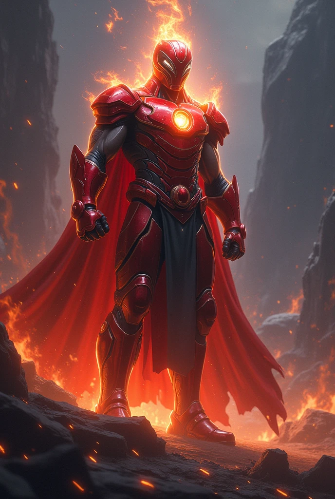 ((masterpiece)), ((8k resolution)), ((a male super villian)), huge, metallic, red eyes, in space planet, muscular, strong, (((4k))), ((((highly detailed)))), strong, aura, glow, neon, fire, destruction, weapons, crystals