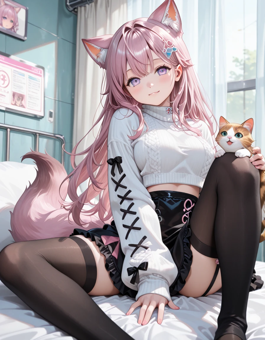 Fox girl,Cat girl,Skinny,breast reduction,lying among colorful flashes, among colorful, soft colours background, stroking own chin,reaching,arm at side,knees together feet apart,red hair,medium hair,ahoge,red eyes,White skin,evil seductive,smug, open mouth, cute anime fangs, subtle blush, dress,corset,skirt,dirndl, suspender skirt,thigh strap,boots,tiara,earclip,choker,elbow gloves,fingerless gloves,gloves,Short Dress,Corset,View From Above,Overhead View,Red,White,Brown,Elegant,Eye Makeup, laying ,Cute, cute eyes, profile wallpaper, earclip, soft colors background, Efecto de colores alrededor, surrounded by colorful lights, pastel colors background, liying on colorful bed, colorful blankets, bed sheet background