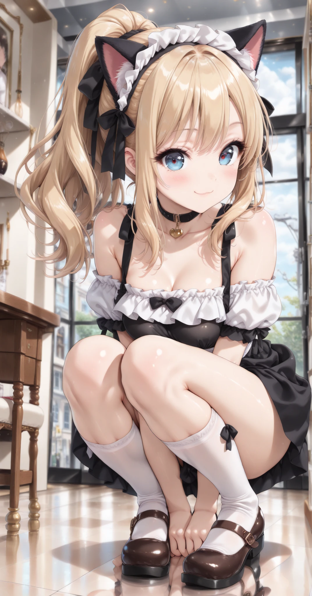 (Idol Master), (highest quality, 8K, masterpiece, Super detailed:1.2), (Lens flare, particles of light, shine), big breasts, smile, open your mouth, masterpiece, highest quality, Super detailed, High resolution, Very detailed CG, official art, (White idol costume),white skirt, off shoulder, ((nfsw)), dynamic angle, perfect body,sexy, panty shot, sit,M-shaped spread legs, (Squat down with one knee up、spread your legs),Panties that dig into the crotch,