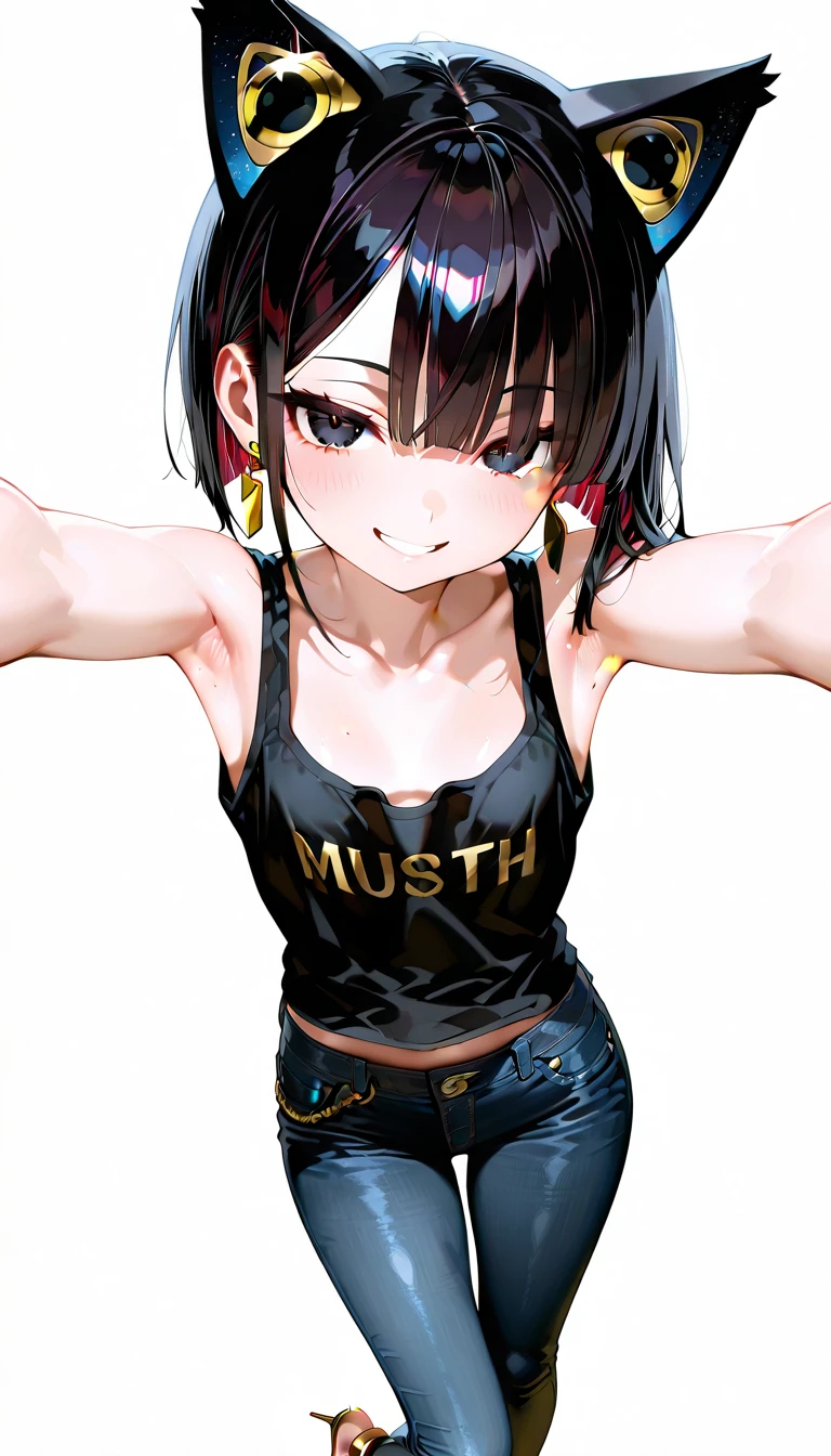 1boy and 1girl, Angle from the front、close up 
foot,  Angle from below, The girl bends forward to show off her breasts、(Tanned shiny black skin:1.6)、Squint your eyes, ((Narrowing his eyes and grinning with a devilish smile)), (5 years old girl), blondes、Twin tails、forehead、gal&#39;s nails、Small breasts, ((yellow bikini armor))、During combat training、((footjob)), 1penis, under hair, ((eject cum)), (cum to foot)、((Amazon Position)), (The boy has his legs open)、(The girl rapes the boy), 