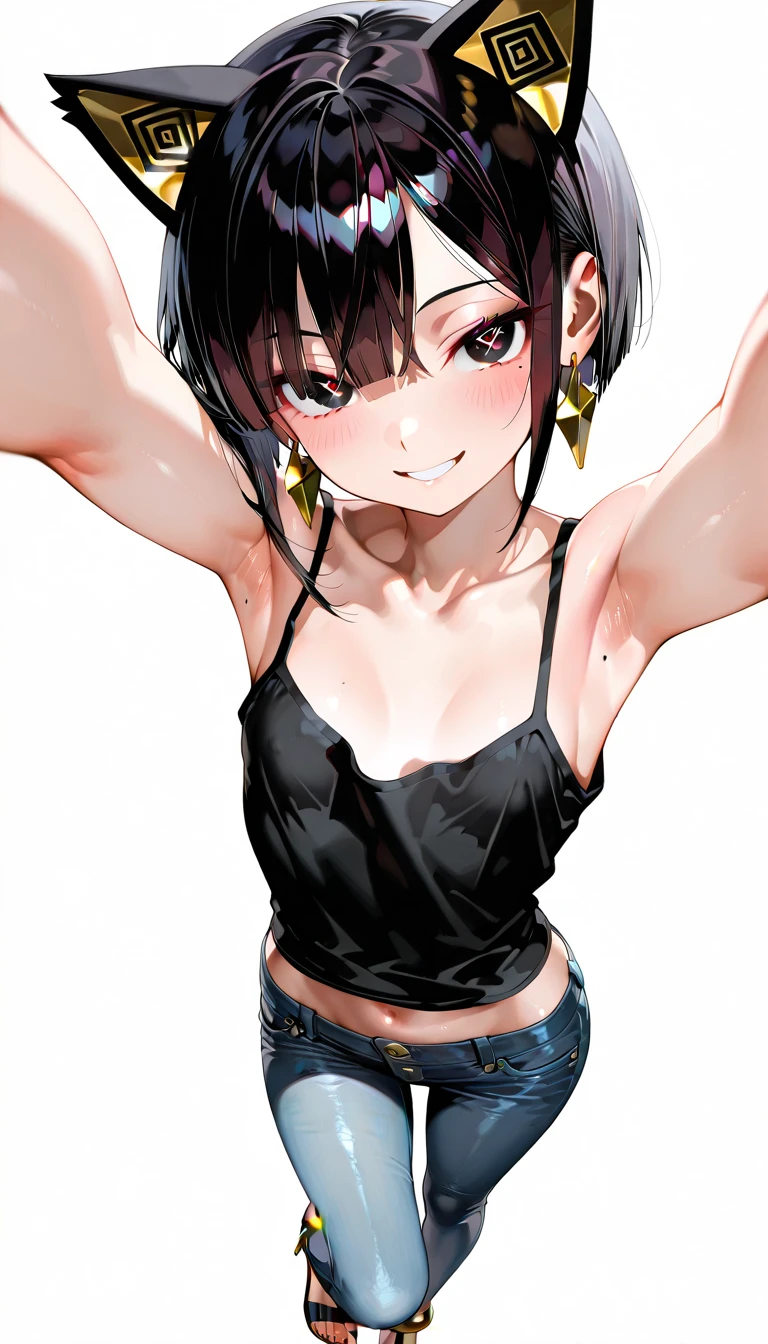 tmasterpiece, Best quality at best, 1boy,sasuke, little breast,armpit, (showing armpit:1.3), upperbody,is shy,smile,Black hair,Japanese Katana Sword
