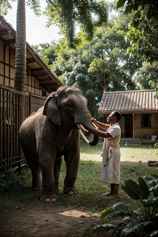 Asian elephant drinking a beer on the tree