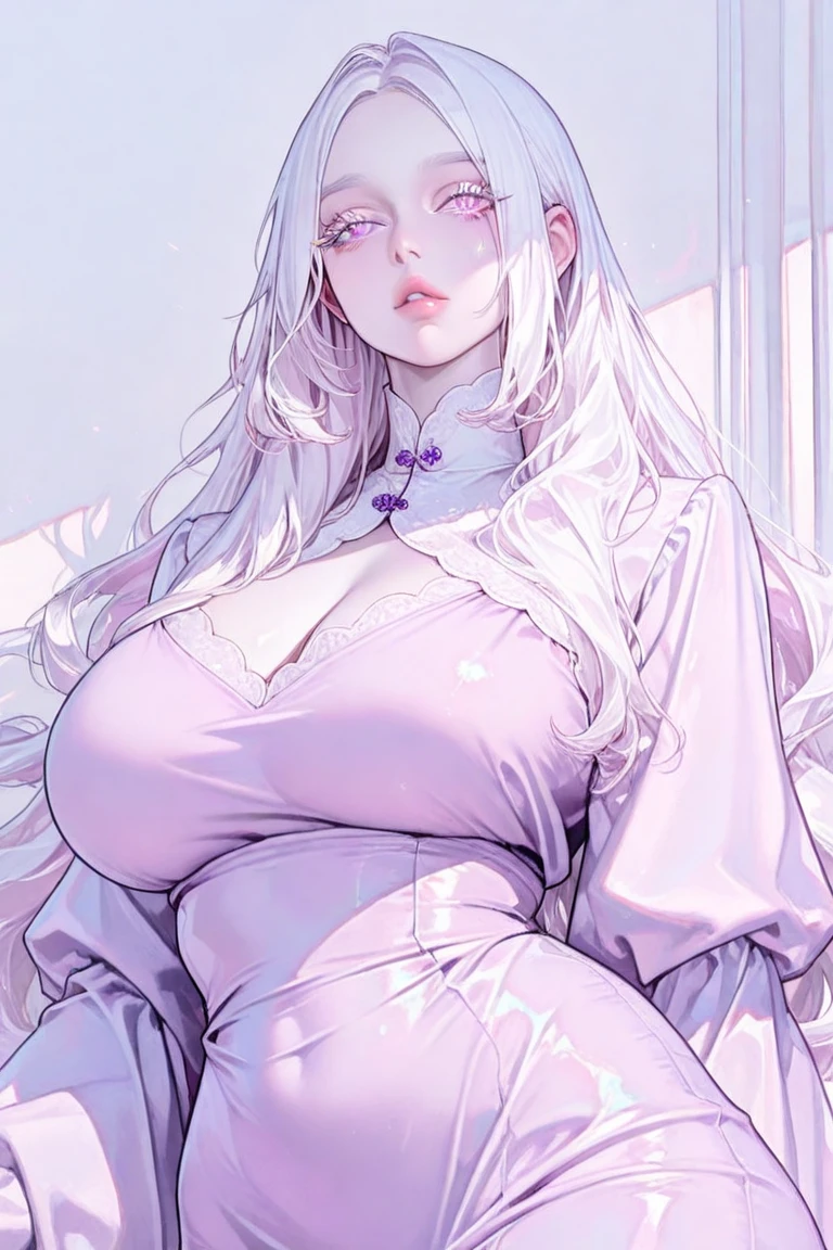 (fat photo:1.1, in white garden:1.5), Masterpiece, best quality, (very detailed CG unity 8k wallpaper), (best quality), High definition RAW color art, Animation,sculptures, (pink Marble Skin), (((Ultra detailed elegant))), Magical atmosphere, Detailed skin, Texture,(Intricately detailed, Fine detail, ultra-detail art), depth of fields, bokeh, Silky Touch, Hyper Detail, beautiful eyes, Elegant Face, (lying on bed), sparkle background, enormous breast:1.3, witchcraft outfit, (silver hair), pastel purple, Expressionless, wide open udder