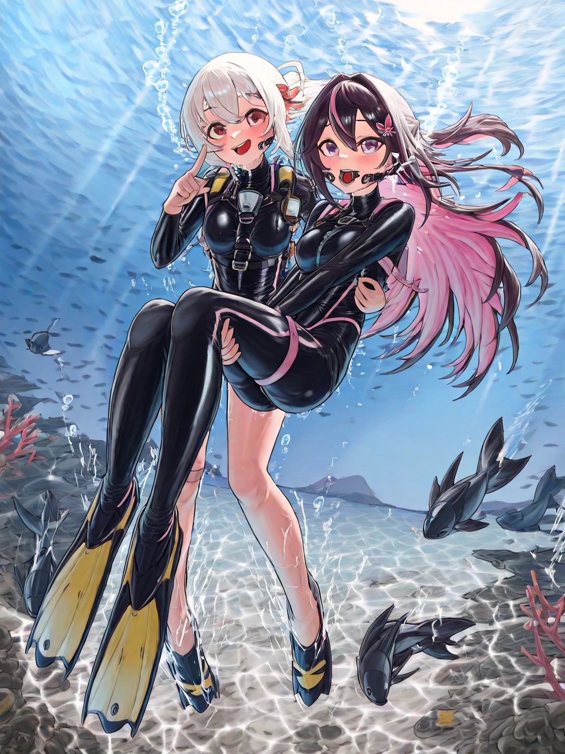oking at viewer, blush, smile, open mouth, standing, tail, swimsuit, small breasts, outdoors, sky, day, shiny, cloud, water, black eyes, shiny hair, blue sky, wet, one-piece swimsuit, shiny skin, pokemon (creature), :3, colored skin, ocean, happy, school swimsuit, outstretched arms, furry, wading, partially submerged, colored sclera, shiny clothes, blue one-piece swimsuit, blue skin, furry female, black one-piece swimsuit, black sclera, head fins, straight-on, fins, clothed pokemon, furrification　butt_jiggle　BIG BUTT
