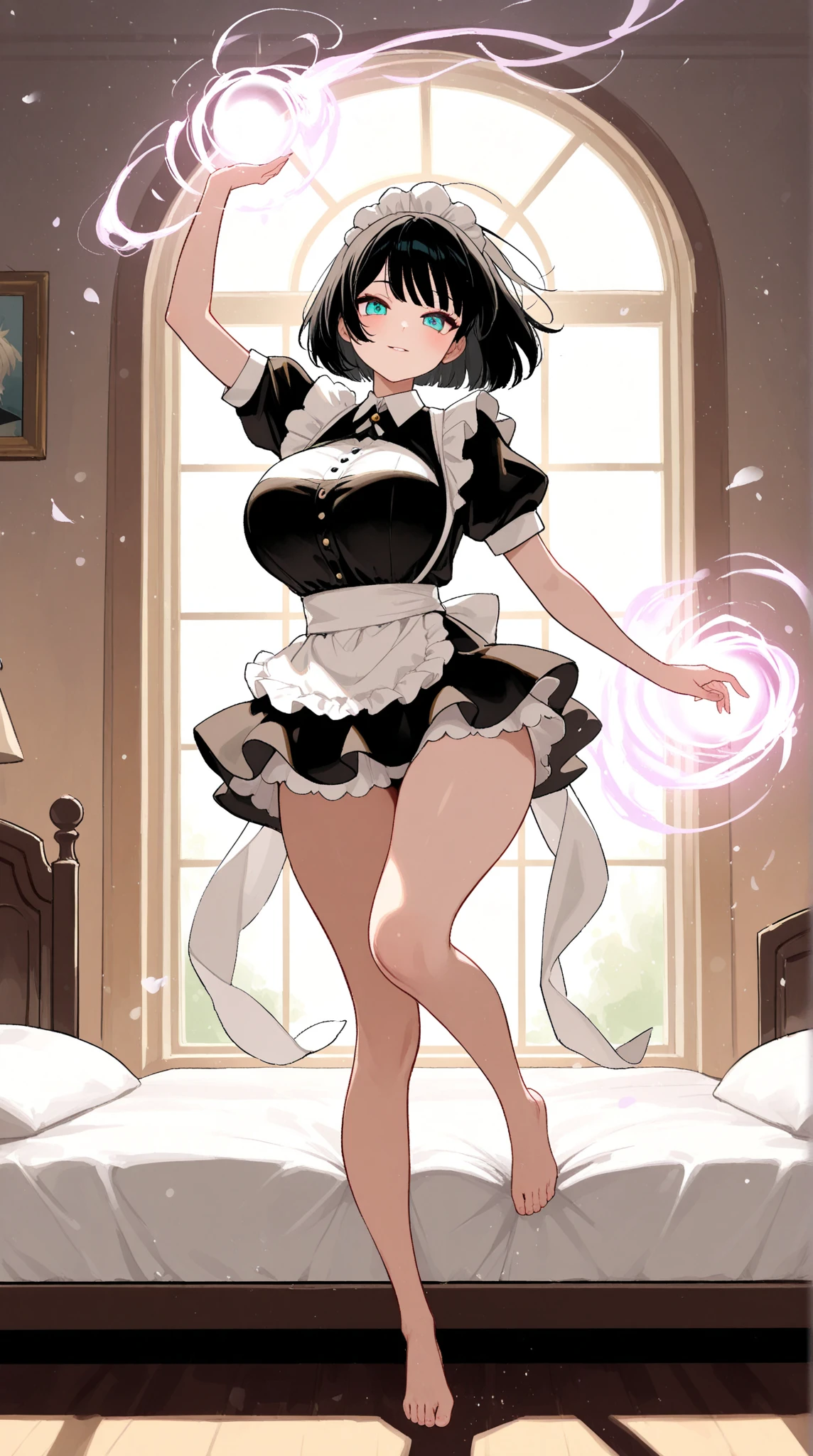 Hyper realistic of {Chi Chi Character from Dragon Ball, (Medium Haircut with Curtain Bangs), (grabbing the ass)}, Perfect body, thin waist, thick thighs, big ass and round swollen ?????? style Beetle bonnet, from back to the camera grabbing the ass, symmetrical face, ideal human, 85 mm lens, f8, photography, ultra details, natural light, light background, photo, studio lighting