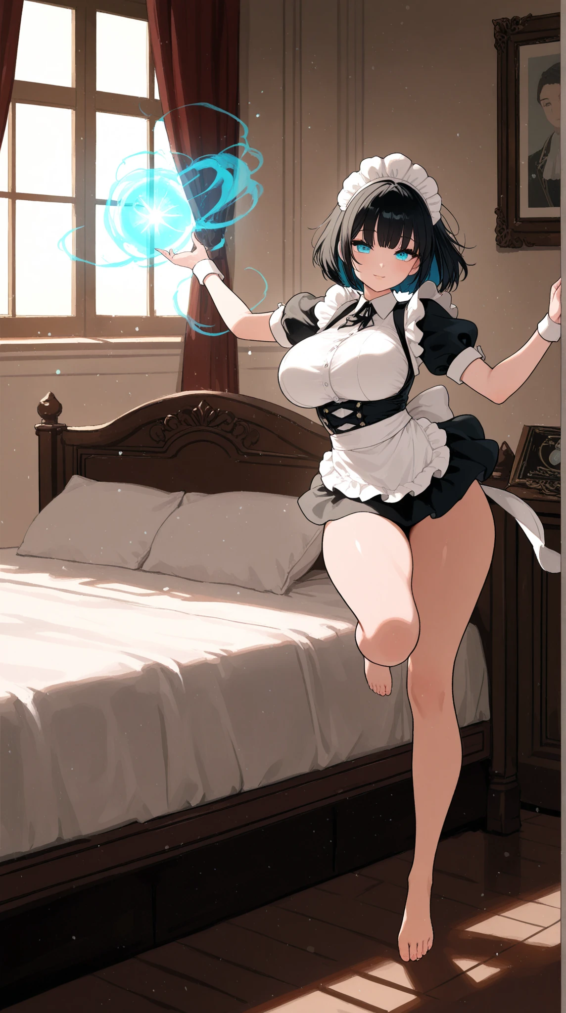 Anime Style，1 Girl，Sexy pose，Thick thighs，Great tit，Hips，Ruka Sarashina, blue eyes
