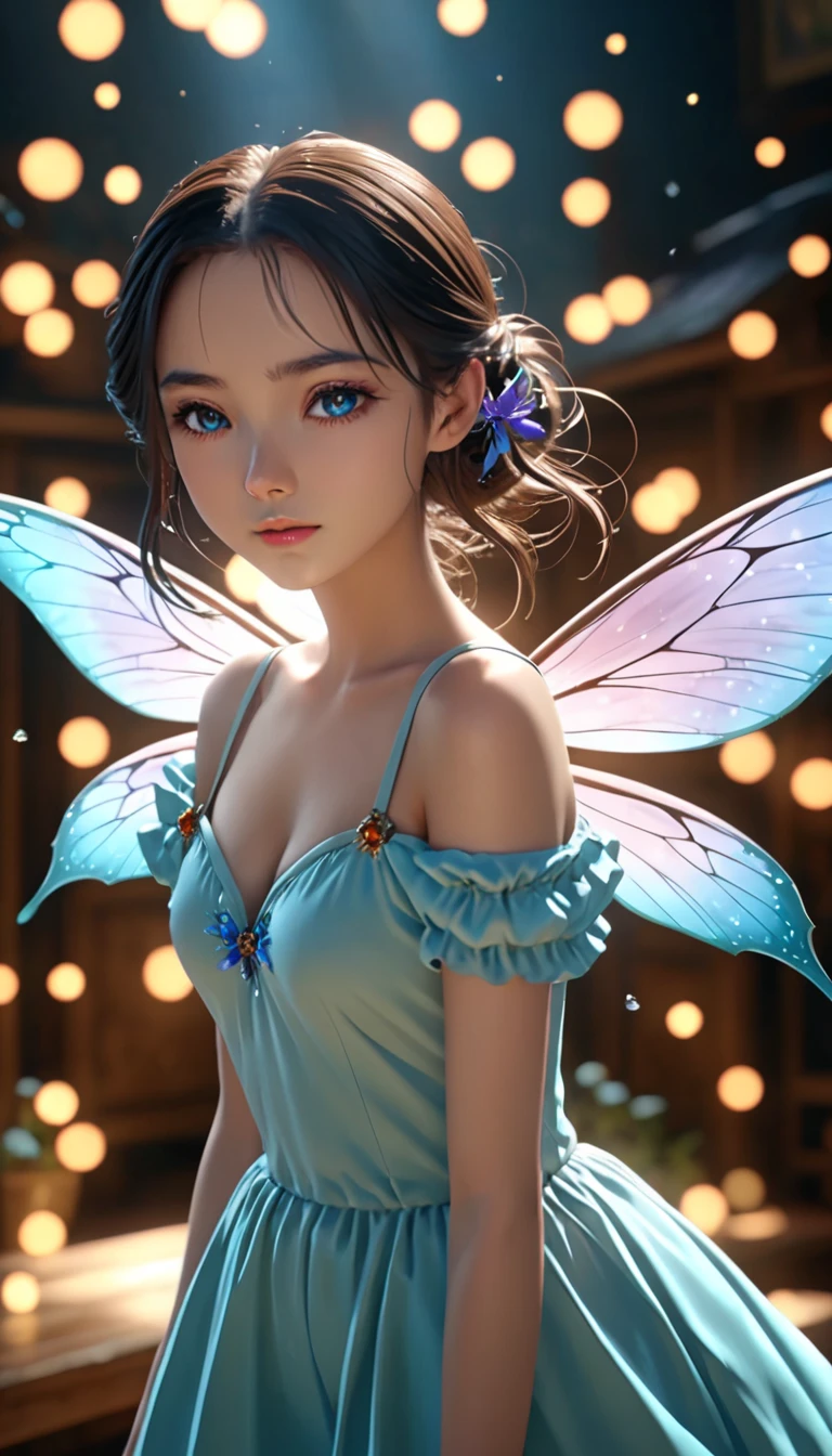((Lying on a floor )) is slender girl ((full body)) with  luminous big smile ((sleeping)),  small pink strawaberry pendants in  tiara in her chestnut-brown hair wearing a black giltter  leotard attached to a pink puffy leather skirt, and blue glowing sock Concept art by starsnits90, 8hd resolution,  cinematic art, dynamic lighting, hyperdetailed, intricately detailed, steampunk,Splash screen art, trending on Artstation, deep color, Unreal Engine, volumetric