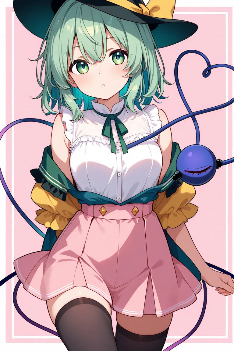 ,Komeiji Koishi,Touhou Project,Revealing clothes,Bare breasts,Smile with open mouth,,Curvaceous,one girls,Top image quality,Masterpiece