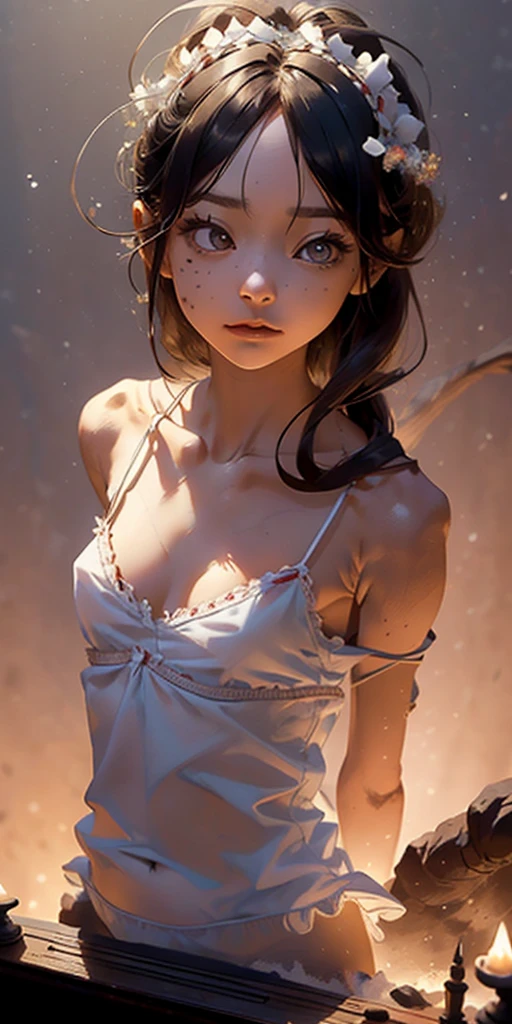 girl in sensual pose without a shirt covering her breasts with her arm, short hair down to her neck transparent white shirt