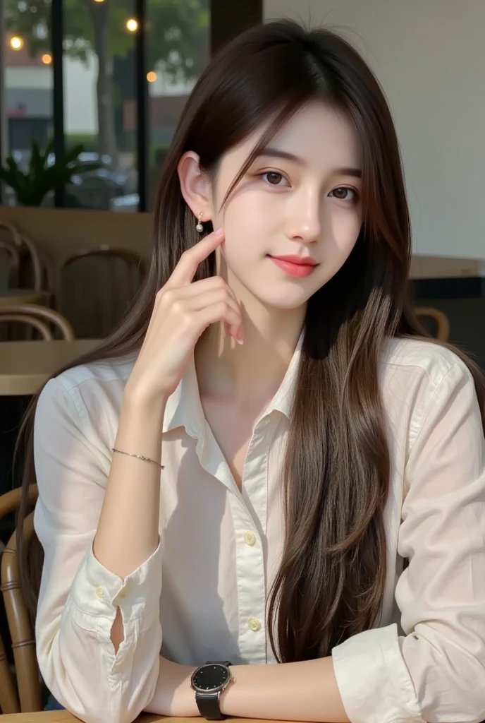 finely detail, hight resolution, hightquality、Perfect dynamic composition, Beautiful detailed eyes, Medium Hair, small tits、Natural Color Lip,Kamimei、Shibuya、20 years girl、1 persons、Transparent skin、Glowing hair、masutepiece, Best Quality, Ultra-detailed, finely detail, hight resolution, 8K、The correct state of the human body、crouching down、Gravure Model Pose，Photographed with hair fluttering in the wind,((White Oversized Y-Shirt:1.5,Don't wear pants:1.5,))