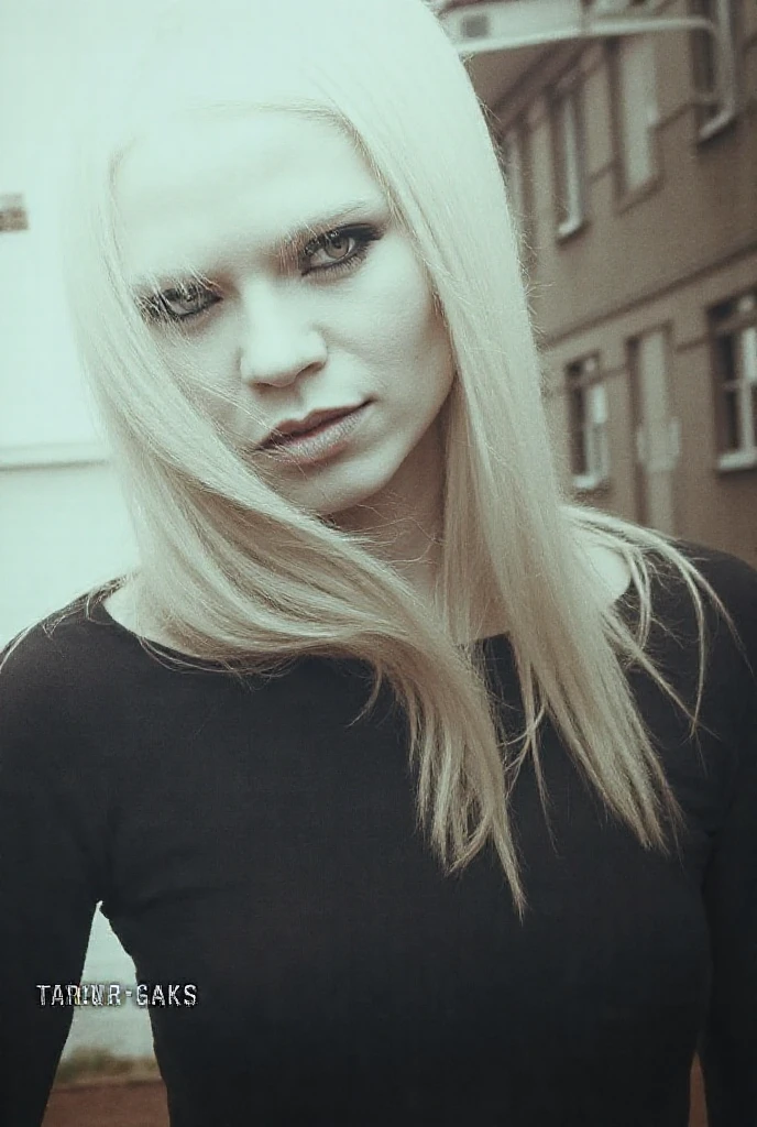 photograph, photo of young beautiful woman, solo, pale skin, long white hair, frail, full body, rockstar clothes, real life,looking at viewer, skin texture, photo grain, RAW photo