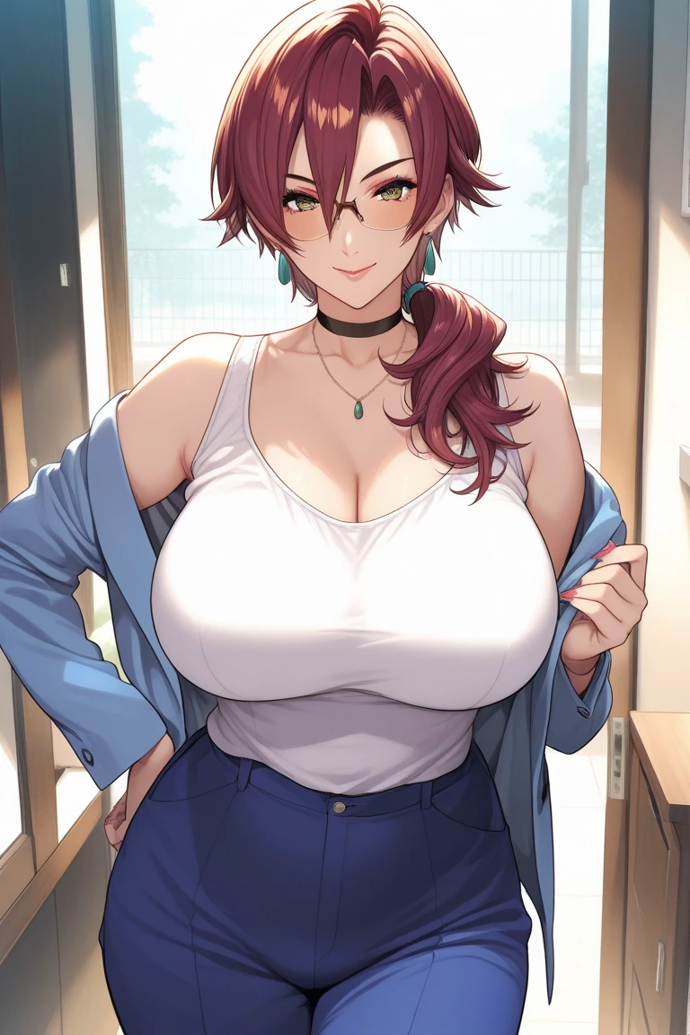 (natta:1.7), jpn, toyko, CityView, In front of the window,
Stand under the gaze,1girl, bangs, black jacket, breasts, casual, cleavage, collarbone, crop top, cross earrings, denim, earrings, eyebrows visible through hair, fur-trimmed jacket, fur trim, gradient, gradient background, hands in pockets, hoop earrings, jacket, jeans, jewelry, large breasts, leather jacket, long hair, looking at viewer, midriff, navel, necklace, open clothes, open jacket, pants, red eyes, red hair, single pantsleg, smile, solo, standing, torn clothes, torn jacket, torn jeans, torn legwear, torn pants, torn shirt, torn shorts, torn sleeves,Cleavage,Beautiful Finger,Beautiful long legs,beaturiful body,beautiful nose,Beautiful character design,perfect eyes,s the perfect face,
looking at viewert,in the center of Image,
offcial art,the Extremely Detailed CG Unity 8K Wallpapers,Perfect lighting,extremely colorful,Bright_Front_face_Lighting,
(tmasterpiece:1.0),(best_quality:1.0), 超A high resolution,4K,hyper-detailing,
photography of, 8K, HDR, A high resolution, hoang lap:1.2, Kodak Portra 400, filmgrain, The background is blurred out, bokeh:1.2, Lens glare, (vibrant_color:1.2)
(big breasts beautiful,large_Breasts:1.4), (beautiful_face:1.5),(narrow_waist),