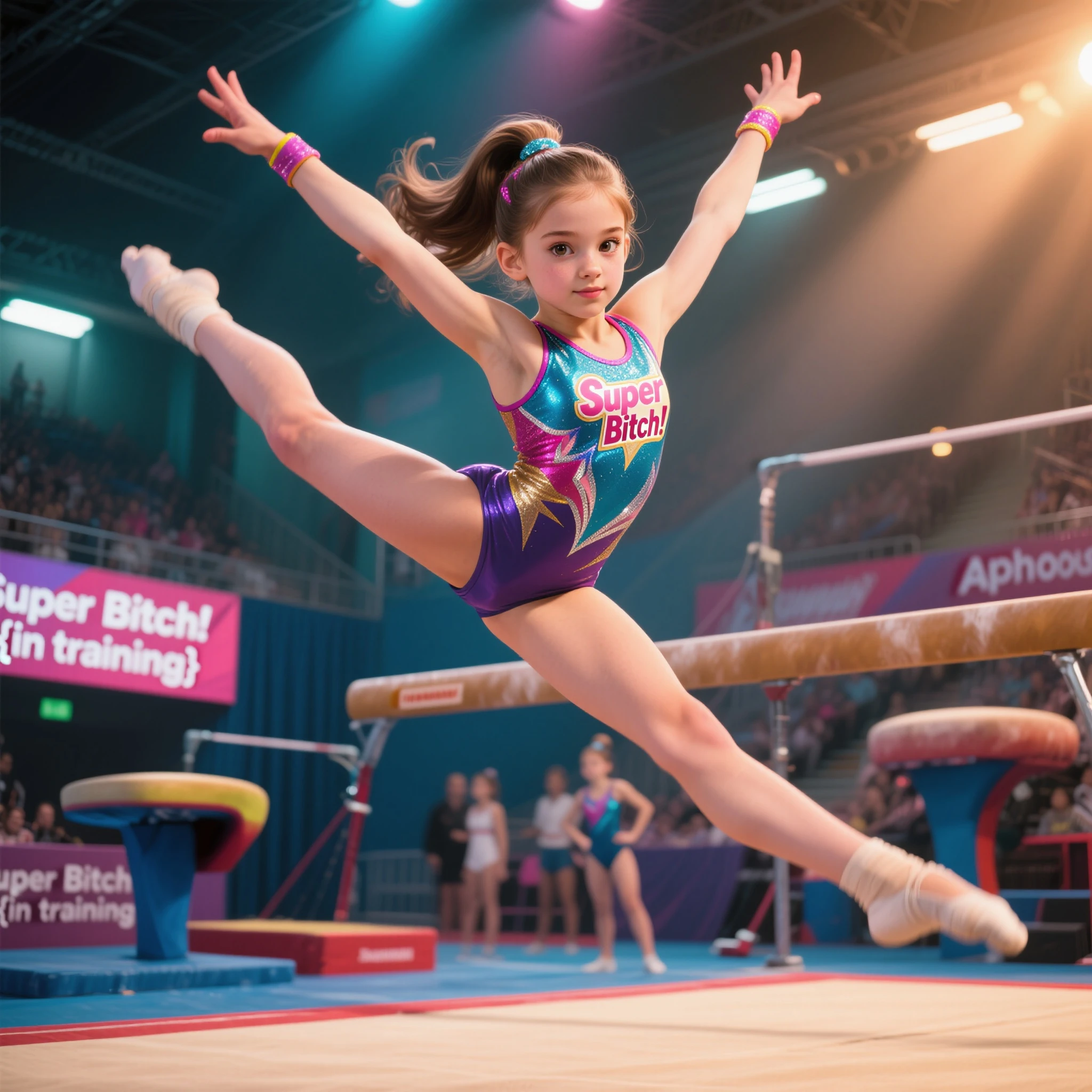 White girl, slim, long wavy brown hair, Brown eyes, gymnast 
