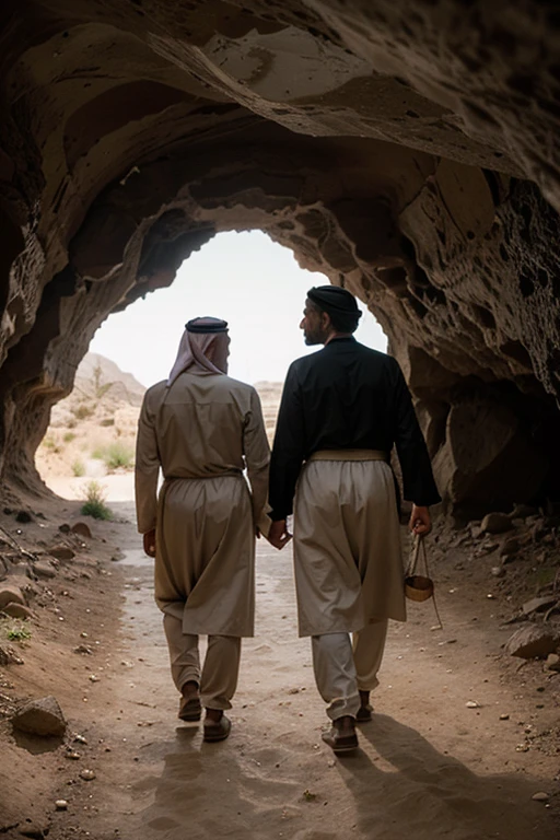 two hackers standing in a field with a view of a field, with village, in a scenic background, candid picture, in a vast serene landscape, hills in the background, amidst nature, ghutra and egal, with trees, fps view, very accurate photo, photo taken in 2 0 2 0, in desert, in front of a forest background with black dog 