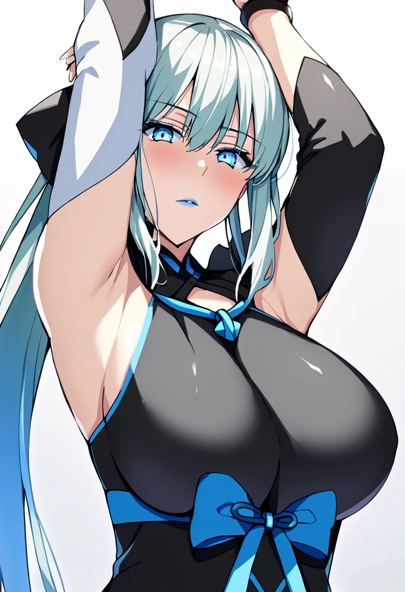 Masterpiece, best quality, (moyotca bodysuit:1.2), (moyotca gun:1.1), (moyotca cloak), woman, (grey skin), (oni horns:1.1), (pretty oni female:1.2), (blue hair:1.1), (long tail:1.1), outdoors, aiming, (round breasts), (bubble butt), (wide hips:1.1), (slim waist:1.1), (thick thighs:1.1), (detailed face and eyes:1.2), (detailed hand and finger:1.2), (medium breasts:1.2), (busty), (deep cleavage:1.2), (labia outline:1.3), (hard teat:1.3).