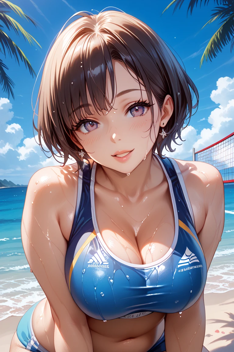 (girl, beautiful face, beach bikini, sexy:1.5), (waves, windy, sunny, volleyball:1.4), (solo, portrait, close up, from thighs:1.3), (best quality, high quality:1.2), (masterpiece:1.1), (intricate, detailed:1.0), 8k, hdr, dramatic cinematography, sharp focus, lens flare, ray tracing, reflections, refractions, low key, bokeh, anime, illustration, artstation, deviantart, behance, best artists, award winning