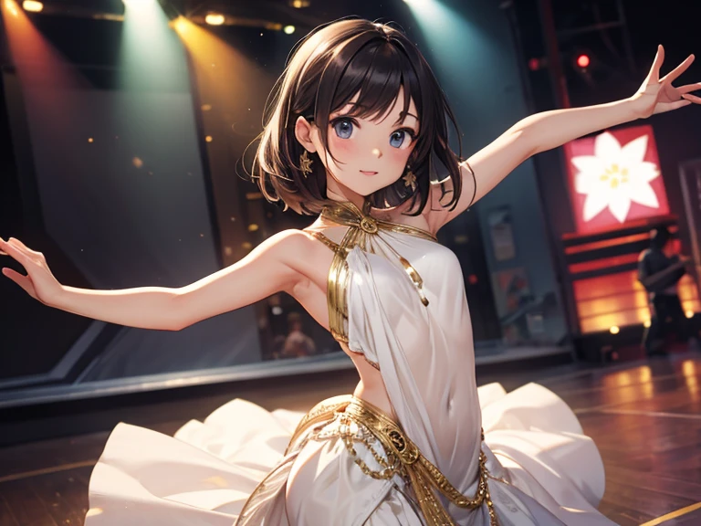 1girl, best quality, beautiful, short hair, 8K, shirt, dynamic angle, act elegant pose, earrings, perfect body, concept