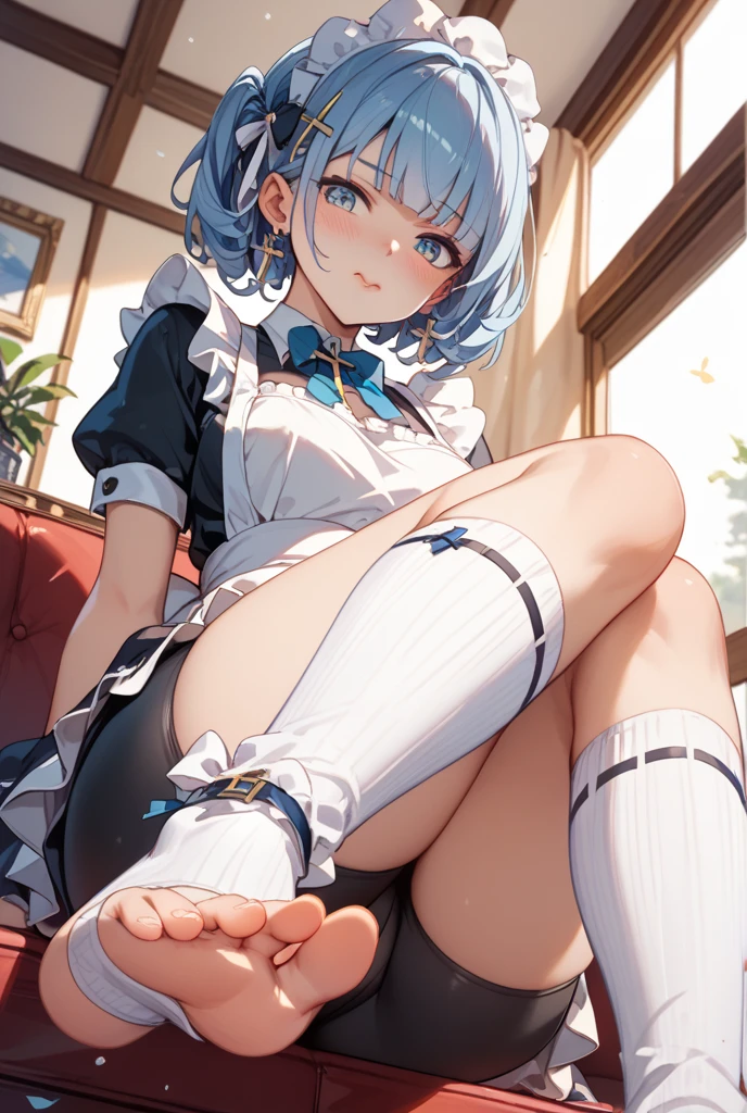 Highest quality, masterpiece,A seductive smile, Flip up the skirt,Spread your legs,Lace panties,French style braid,