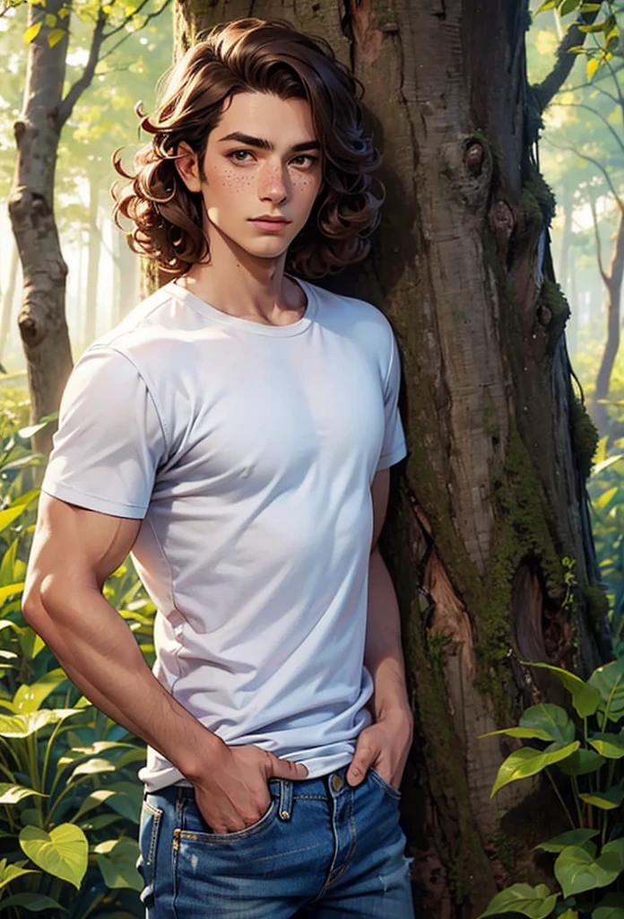 Masterpiece, A boy has dark short blonde hair and sky blue eyes, wavy hair. AS-Adult. He looks at the viewer