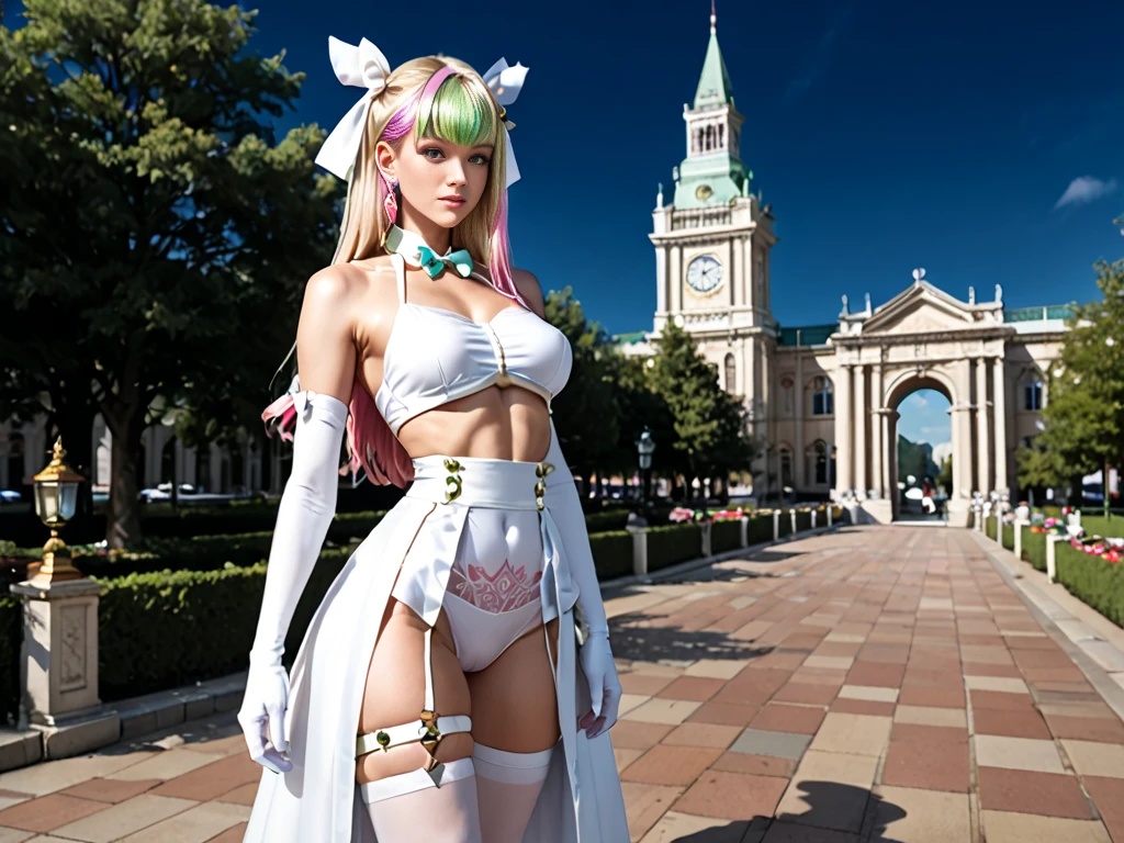 Bride2nd, SecondOutfit, (masterpiece:1.2), (ultra detailed), (8k, intricate), (85mm), light particles, lighting, full body, (highly detailed:1.2), breast focus, (detailed face:1,5), (rule of third_composition:1.3), (Line of action:1.2), daylight, solo