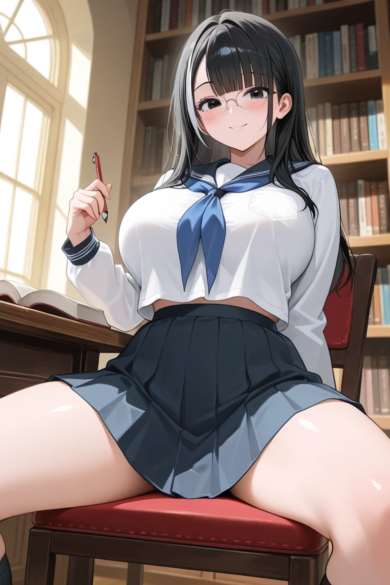 Sexy Young Ebony-Skinned White-Eared Rabbit Girl. In a Library. Wearing a school uniform. Shirt Open showing breasts. Wet Vagina. Pleasuring herself with a dildo. NSFW