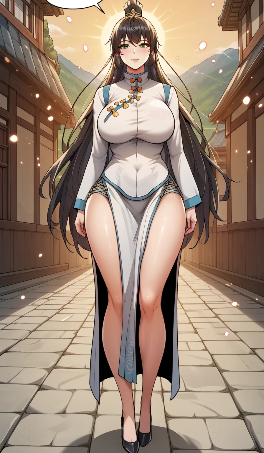 Hinata hyuga with huge breasts in a wedding dress with a huge veil neckline and bouquet in the courtyard of a Japanese temple 