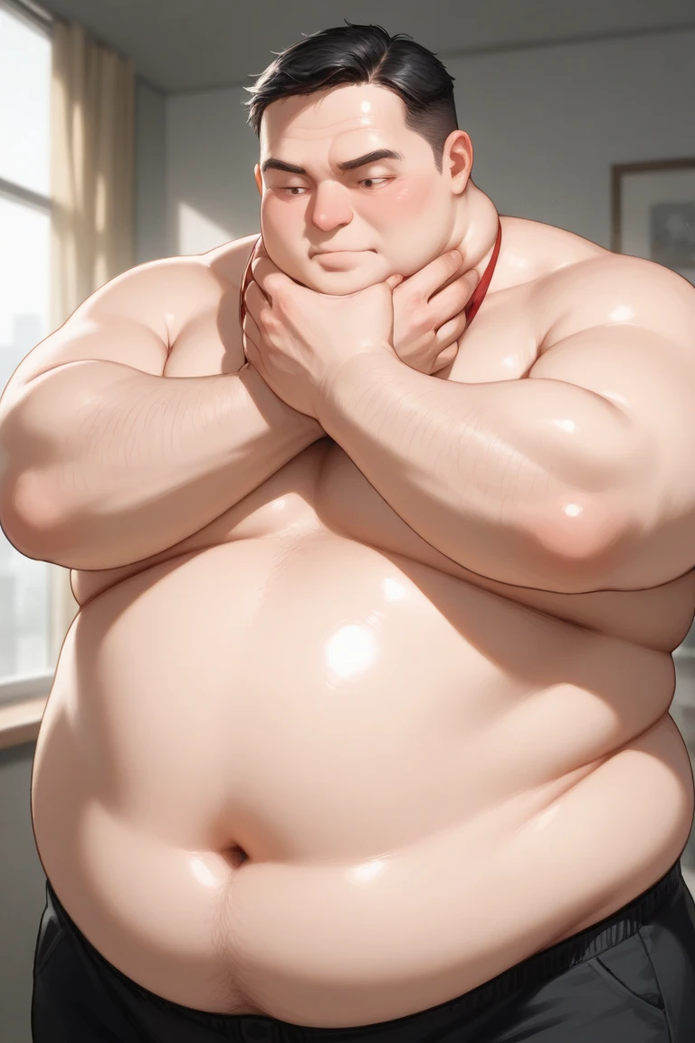 He weighs 130 kg, For a person who is 170cm tall, I'I'm a middle-aged man、I have a fat metabolic body type.、Round physique, Short black hair, Upper body naked.Wearing white briefs、I am Japanese、he has stubble.、Lots of body hair、I'I'm wearing black business shoes、I'She is wearing thin black nylon socks.、Hands folded behind your back、My dick is erect in my briefs、The figure is tied in a tortoiseshell knot with a rough rope.、
Highest quality, Anatomically correct, masterpiece, Backlight, Open your mouth, High resolution, Attention to detail, Textured skin, Ahegao, pain, Excited, Intimidating, Fat face,