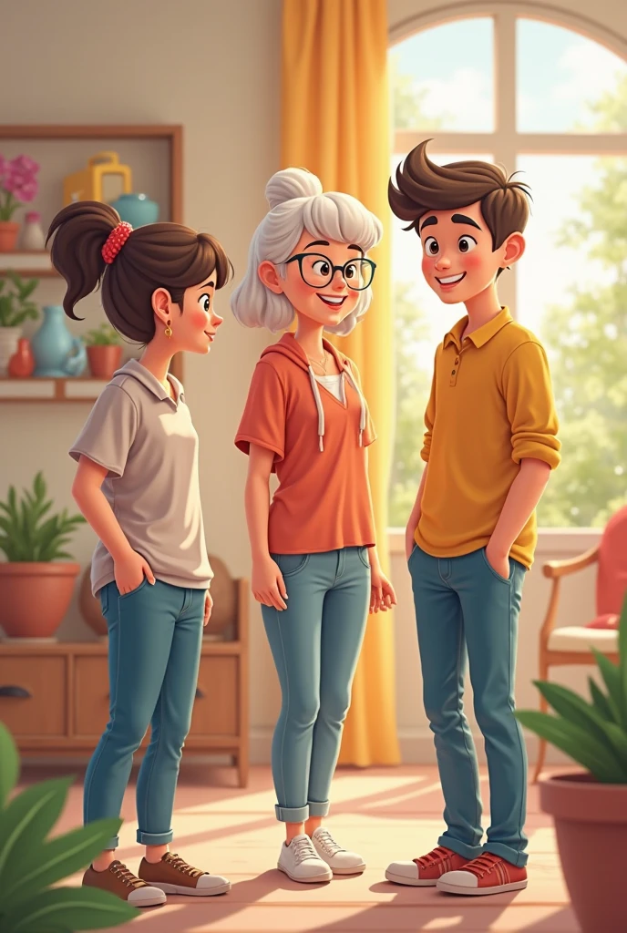 Give me a picture of a tall boy standing with their mom and dad the boy should be taller then their parents
