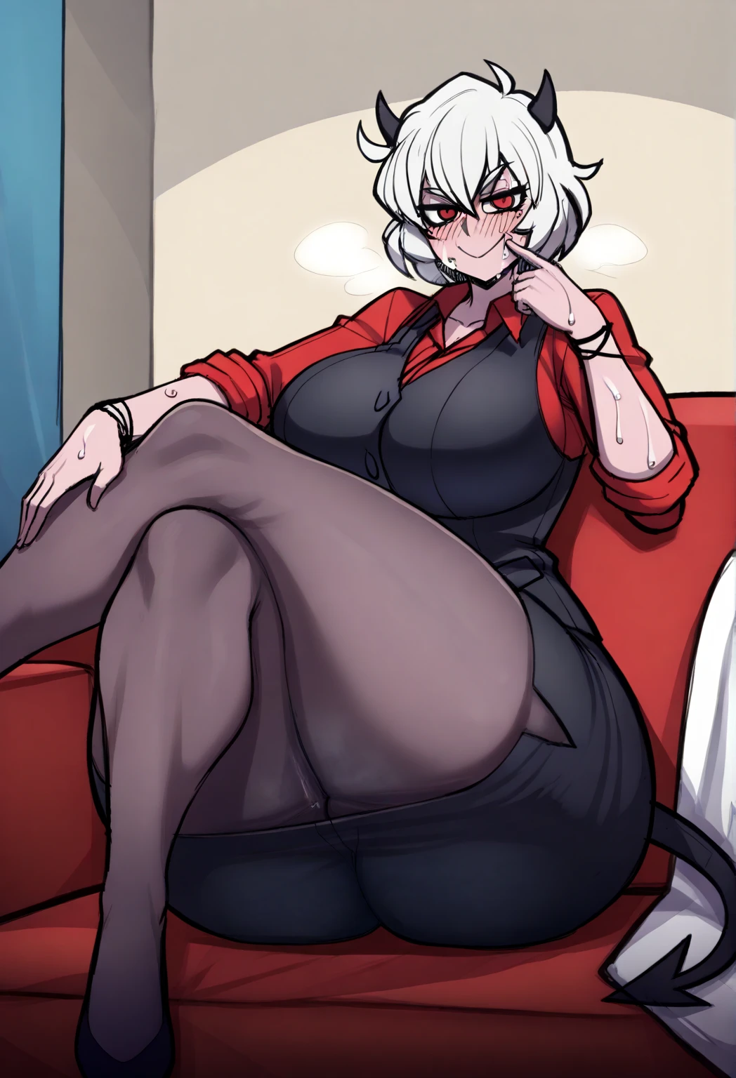 Black old woman Laying down on sofa Velvet pants Sexy