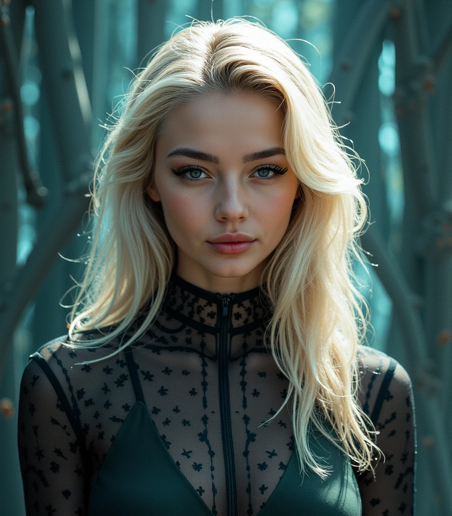Girl 20 years old, European, long platinum blonde hair, blue eyes, deep gaze, measurements 120-60-60, ((Best Quality, 8k, Masterpiece: 1.3)), Full Body, Light Focus: 1.2, Outstanding Beauty Style: 1.4, Slim Abs: 1.2, ((Blond Hair, Large: 1.2)), (Night, Outdoor: 1.1), highly detailed skin and face texture, detailed eyes, double eyelids. wearing black dress, professional portrait, big natural, white hair, black dress, sharp jawline, small nose, black eyeliner