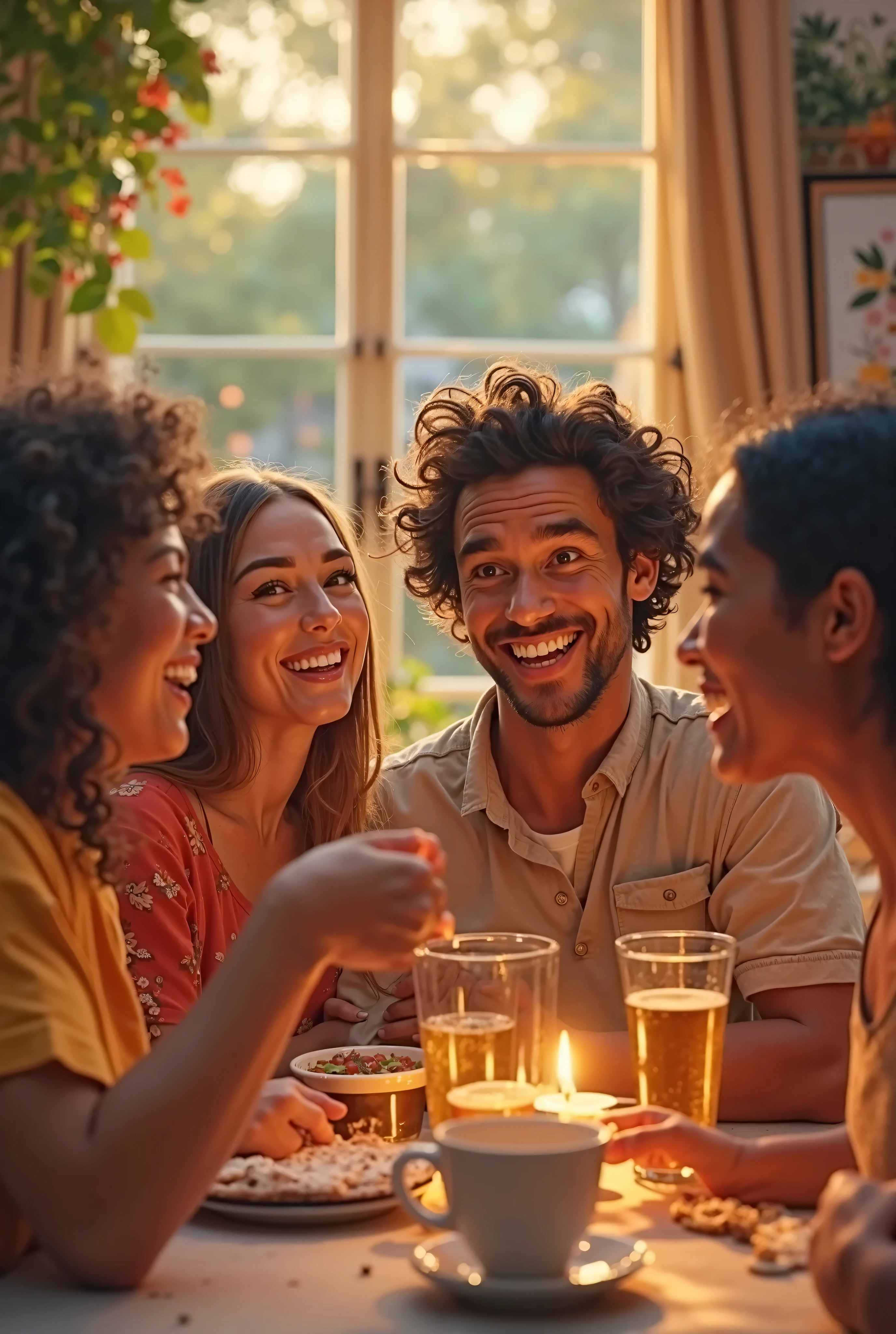 Create an image where six people are celebrating together
