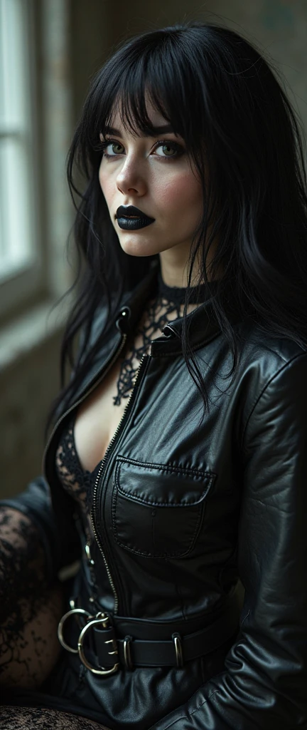 1girl, bare shoulders, black bra, black hair, black nails, bra, breasts, choker, hat, jewelry, long hair, makeup, open mouth, pants, realistic, sky, sleeveless, solo, tattoo, upper body <lora:G0thG1rl_sd15_style:0.6> g0thg1rl