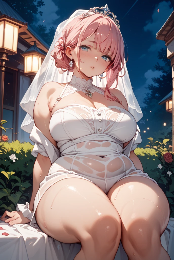 ((top quality)),(ultra high resolution),(Super detailed細),(detailed description),((the most picturesque works of art),super precision art,amazing art of depiction,fantasy art:1.5, ((Beautiful flowers々:1.5)), (Body eroded by flowers:1.0),glamorous body:1.3,fancy background effects、masterpiece、fancy details、(NSFW 1.1), ((1 girl)), ((muste piece)), ((extremely detailed:1.3)), in crystal clear water,beautiful woman entering the lake, ((pink hair tied up)), wet hair, Wearing a light transparent dress, Bathing clothed, steam, (Rose petals floating in water:1.3), early morning light, ivory gold AI, windows, crepuscular lighting, 、see-through lace underwear、very huge boobs、Pink nipples、pink areola，透けて見えるPink nipples、透明なpink areola、lace and string shorts.、princess carry,Sexy lingerie with lace and strings,See-through sexy lingerie,transparent lingerie、translucent dress、pearlescent、pearl、sexy harness、sexy garter belt、sexy stockings、Arranged,intimate, rose garden、colorful roses、lake with floating roses、lying down、open legs、spread your legs、open thighs、soak in water、wet body、splash of water、gorgeous flower decoration、big flower、stylish hair、the moon, Lantern, night time, solo, water play, The water, hair flower, flower, Outdoors, sky porn, full the moon, Shigure, Lantern, clothes soaked in water, sky porn, wet hair (((muste piece),(Highly detailed CG Unity 8K wallpaper),best quality,cinematic lighting,detailed background,beautiful detailed eyes,bright pupils, (very delicate and beautiful),(Beautiful and detailed eye description)， Super detailed,muste piece,)),((Crimson eyes))、greenhouse、garden、temple、