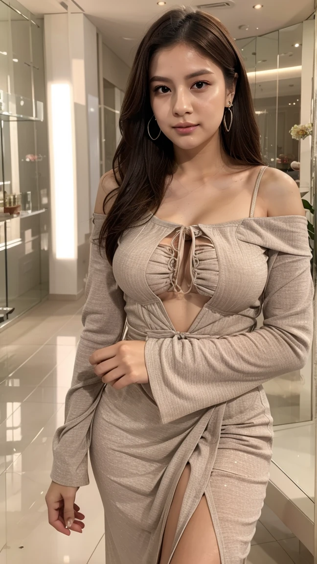 Jolie fille,jeune,20 ans,beautiful lips,sophie mudd,visage lisse,visage rond, seductive smile, hight-waisted pink leather pants, pink leather top, standing in a luxury hotel, full body shot, extremely realistic photo, 8K, RAW photo, high resolution, UHD, best quality, masterpiece, HDR color, Sony A7 III with ZEISS lenses, exposed cleavage, long distant photo 3 metres