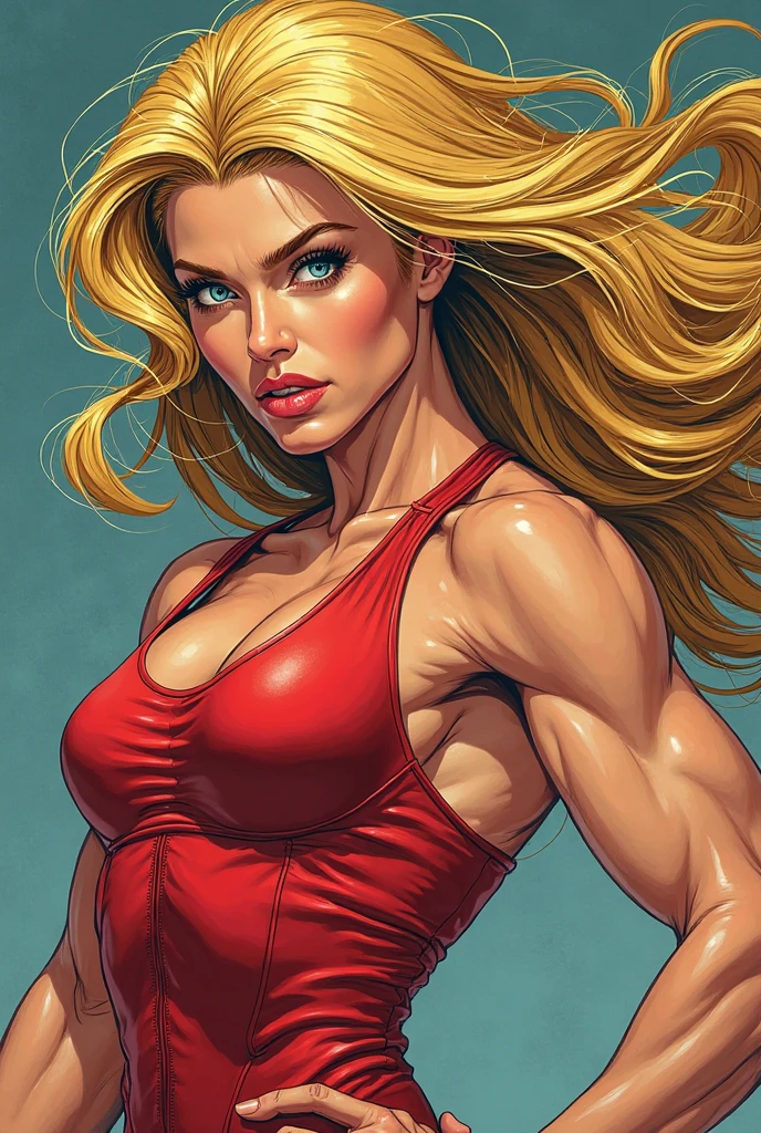 The image is of Jenny at a trendy rooftop gym, striking a confident pose in stylish activewear with the city skyline in the background.,original,Jenny is a woman with tanned skin, lots of makeup, long straight blonde hair, large breasts and butt, female