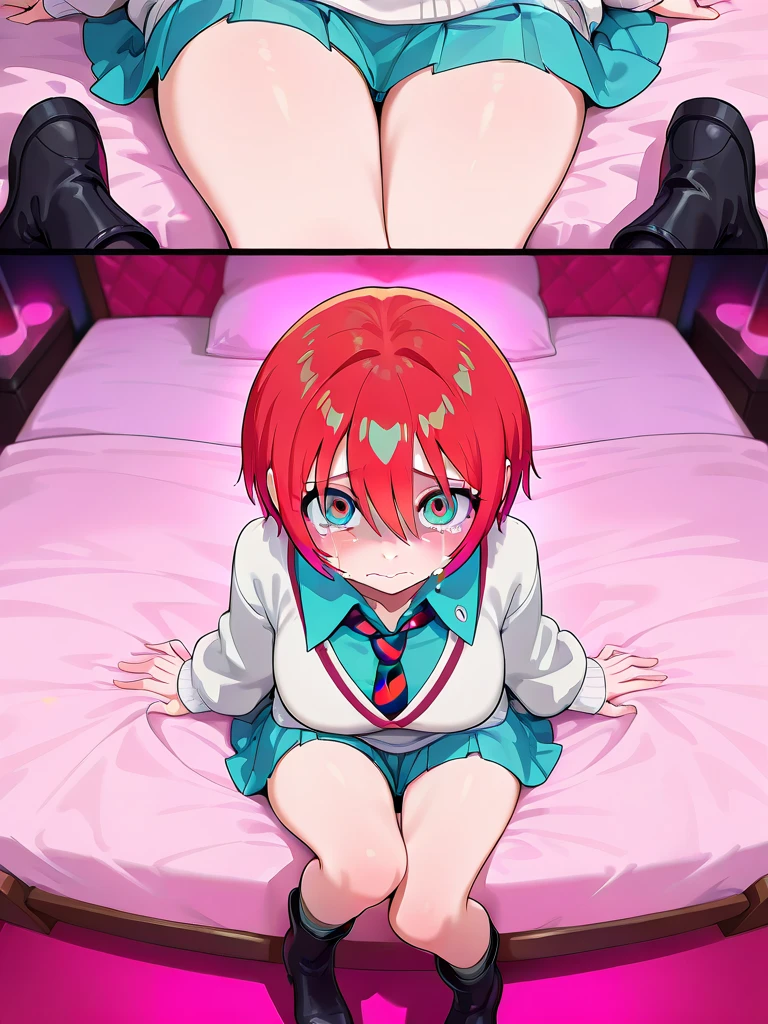 Anime background art, bottom of room, one bed, lying on a bed, beautiful anime scenes, 4K anime art wallpaper, 4k anime art wallpaper, Rosla global illumination, anime girl, 1 girl, LORA similar, naked, school uniforme custome, definition in the eye, happy face, perfect face, showing her vagina, perfect vagina, hairy pussy, pubic hair, a lot of hair on the vagina, a lot of pubic hair, open legs, close vagina, red hair, green eyes, a lot of pubic hair, colored pubic hair, red pubic hair, colored pubic hair, red pubic hair, more red pubic hair, perfect anus, perfect eyes, perfect green eyes, see vagina, white short stockings, stockings on both feets, short stockings, naked vagina, bare vagina, view of the pubic hairs, very hairy pussy.