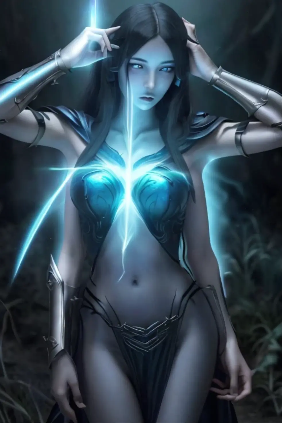 A dark sorceress in a Yu-Gi-Oh style, casting powerful magic, magical girl, fantasy, dark fantasy, dramatic lighting and shadows, cinematic composition, ethereal, glowing magical effects, intricate details, ornate, digital painting, concept art, (best quality,4k,8k,highres,masterpiece:1.2),ultra-detailed,(realistic,photorealistic,photo-realistic:1.37)