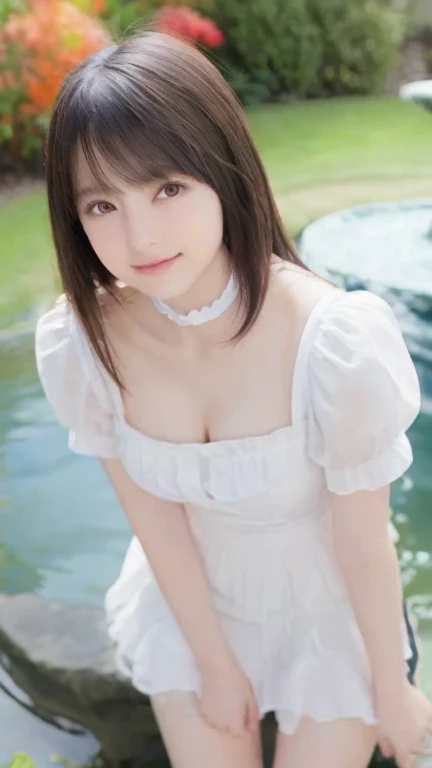 head shot,beautiful detailed eyes, droppy eyes,beautiful detailed lips, extremely detailed eyes and face, long eyelashes, 1 japanese girl, fantasy character, (Final Fantasy, yuuna),smile,short hair,elegant white dress,break, blue long skirt,break,magical girl, highly detailed, fantasy landscape, dramatic lighting, glowing effects, mist, intricate details, volumetric lighting, cinematic composition, hyper realistic, 8k, best quality, masterpiece, photorealistic,Highres fix