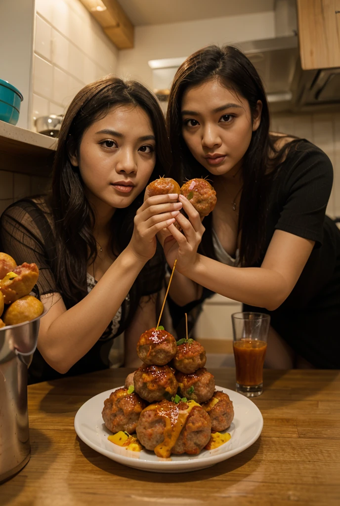 2 aliens at the dinner table eating dumplings, dumplings are laid out on plates and emanate fragrant steam, aliens are drooling at the sight of dumplings, foto realista, cinematic treatment