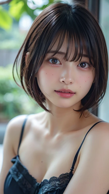(Bob Cut Hair:1.2),(Wearing a blouse:1.2),1 person,Japanese,21 years old,(Small breasts:1.3),(Highest quality,masterpiece:1.3,Ultra-high resolution,),(Very detailedな,Caustics),(Realistic:1.4,RAW shooting,)Ultra-Realistic Capture,Very detailed,High resolution 16K human skin closeup。 Natural skin texture、,pores、、It needs to be detailed enough to be easily identifiable。 Skin tone is even and healthy looking。 Use natural light and color, Happy expression, Looking into the camera, Perfect dynamic composition, Outdoor、Cleavage、sheer、Earrings、Leaning against the wall、Raise your hand、Duck mouth、Armpits、freckles、Round Glasses