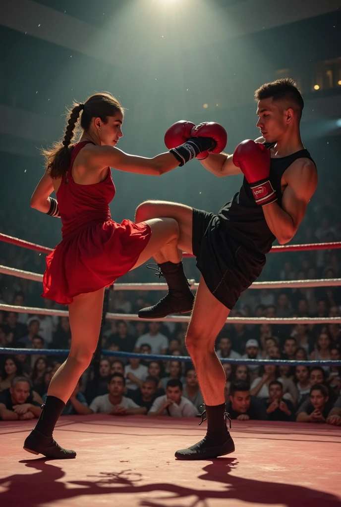 Boxing match between a woman and a man